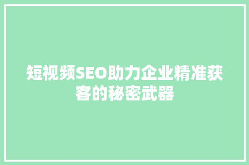 短视频SEO助力企业精准获客的秘密武器
