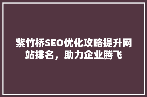 紫竹桥SEO优化攻略提升网站排名，助力企业腾飞