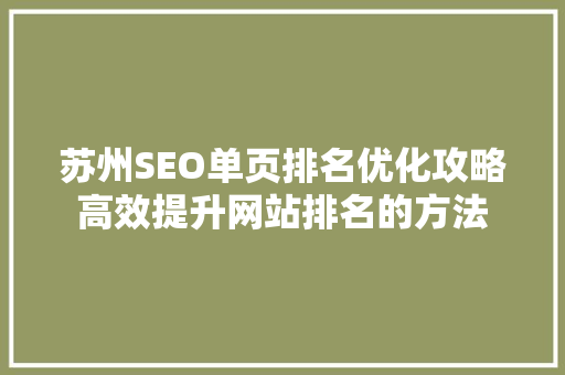 苏州SEO单页排名优化攻略高效提升网站排名的方法  第1张