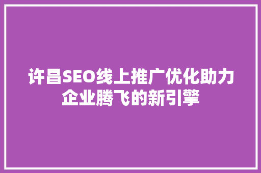许昌SEO线上推广优化助力企业腾飞的新引擎
