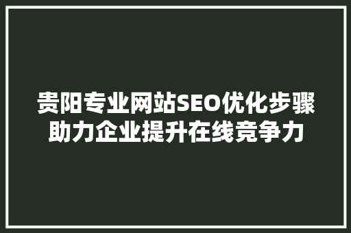 贵阳专业网站SEO优化步骤助力企业提升在线竞争力