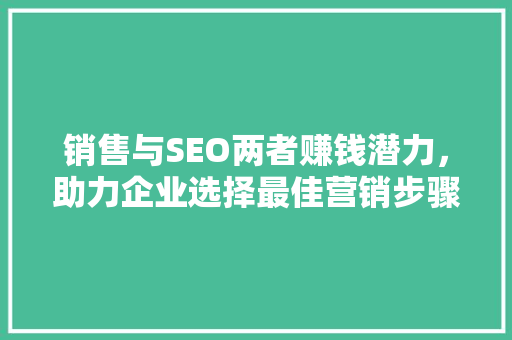 销售与SEO两者赚钱潜力，助力企业选择最佳营销步骤