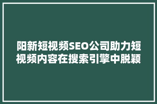 阳新短视频SEO公司助力短视频内容在搜索引擎中脱颖而出