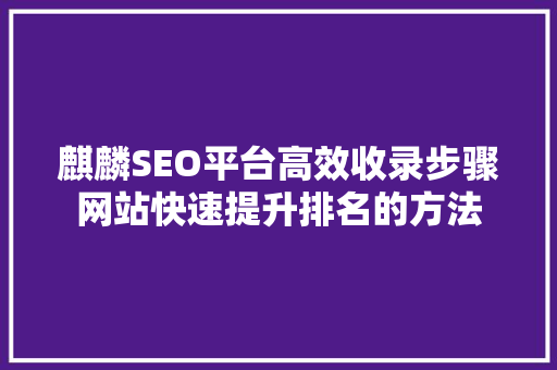 麒麟SEO平台高效收录步骤网站快速提升排名的方法