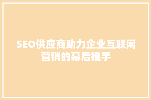 SEO供应商助力企业互联网营销的幕后推手