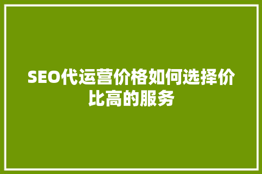 SEO代运营价格如何选择价比高的服务