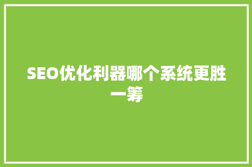 SEO优化利器哪个系统更胜一筹