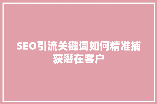 SEO引流关键词如何精准捕获潜在客户