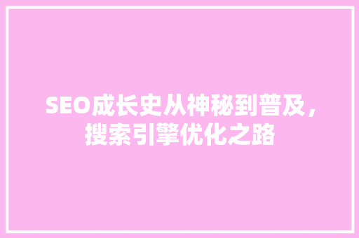 SEO成长史从神秘到普及，搜索引擎优化之路