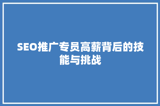 SEO推广专员高薪背后的技能与挑战