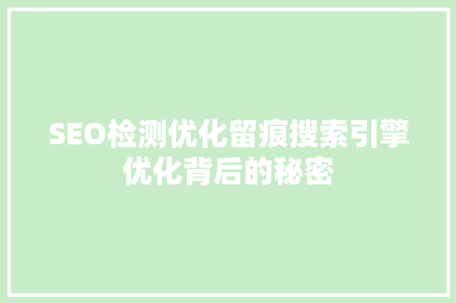 SEO检测优化留痕搜索引擎优化背后的秘密