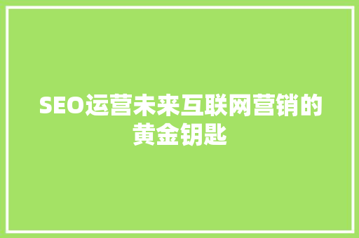 SEO运营未来互联网营销的黄金钥匙  第1张
