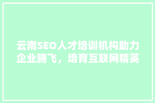 云南SEO人才培训机构助力企业腾飞，培育互联网精英