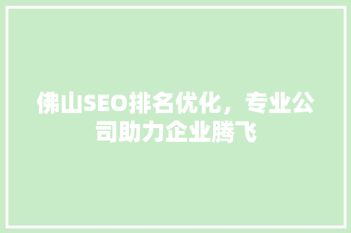 佛山SEO排名优化，专业公司助力企业腾飞