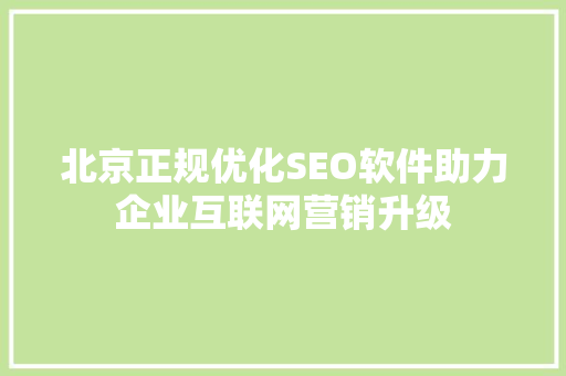 北京正规优化SEO软件助力企业互联网营销升级  第1张