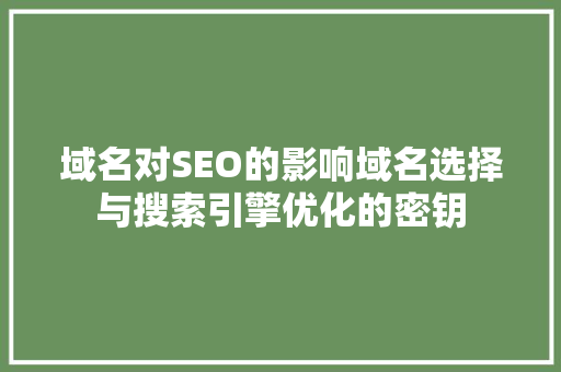 域名对SEO的影响域名选择与搜索引擎优化的密钥