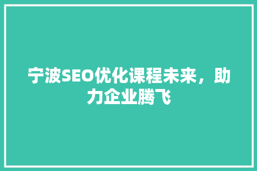 宁波SEO优化课程未来，助力企业腾飞