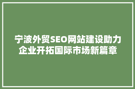 宁波外贸SEO网站建设助力企业开拓国际市场新篇章