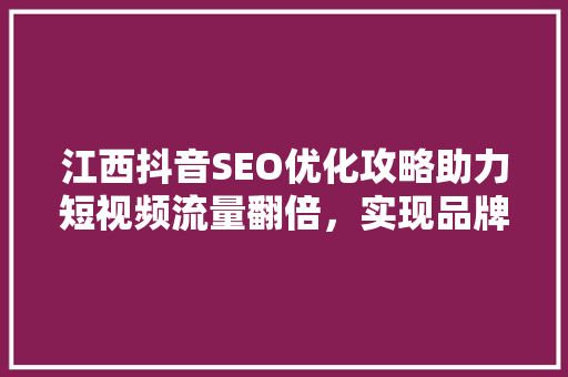江西抖音SEO优化攻略助力短视频流量翻倍，实现品牌价值最大化