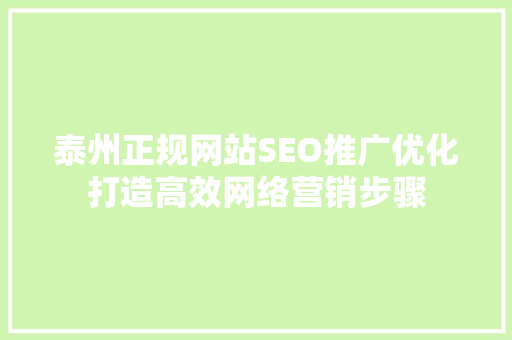 泰州正规网站SEO推广优化打造高效网络营销步骤  第1张