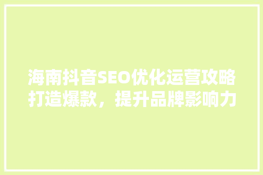 海南抖音SEO优化运营攻略打造爆款，提升品牌影响力  第1张