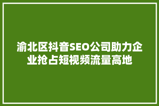 渝北区抖音SEO公司助力企业抢占短视频流量高地