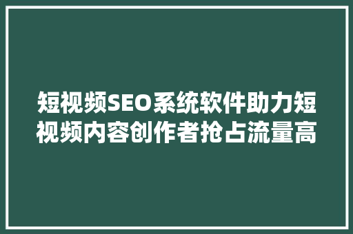 短视频SEO系统软件助力短视频内容创作者抢占流量高地