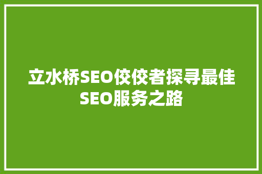 立水桥SEO佼佼者探寻最佳SEO服务之路