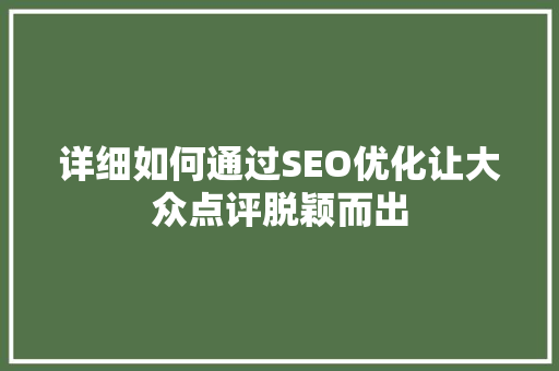 详细如何通过SEO优化让大众点评脱颖而出