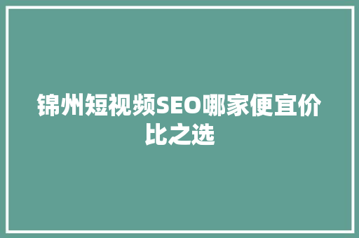 锦州短视频SEO哪家便宜价比之选