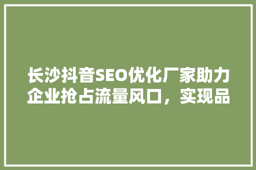 长沙抖音SEO优化厂家助力企业抢占流量风口，实现品牌腾飞