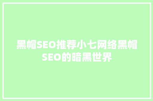 黑帽SEO推荐小七网络黑帽SEO的暗黑世界  第1张