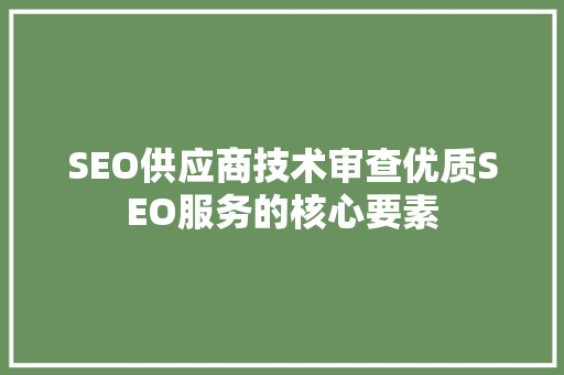 SEO供应商技术审查优质SEO服务的核心要素