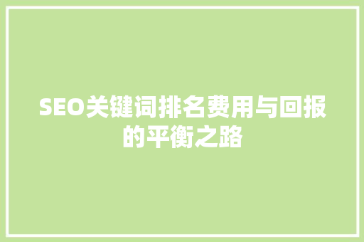SEO关键词排名费用与回报的平衡之路