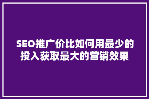 SEO推广价比如何用最少的投入获取最大的营销效果