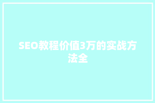 SEO教程价值3万的实战方法全
