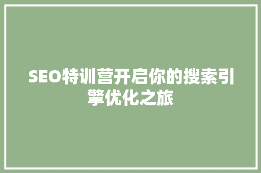 SEO特训营开启你的搜索引擎优化之旅