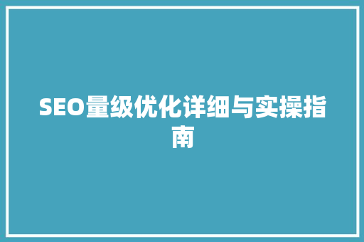 SEO量级优化详细与实操指南