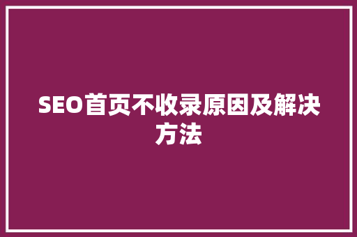 SEO首页不收录原因及解决方法