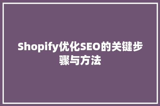 Shopify优化SEO的关键步骤与方法