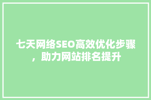 七天网络SEO高效优化步骤，助力网站排名提升