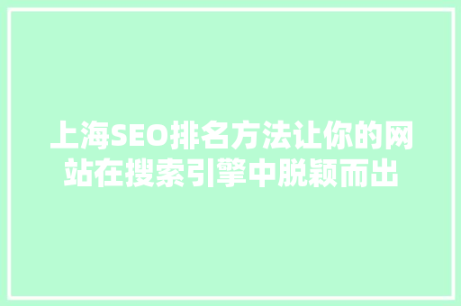 上海SEO排名方法让你的网站在搜索引擎中脱颖而出