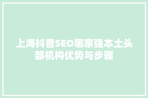 上海抖音SEO哪家强本土头部机构优势与步骤