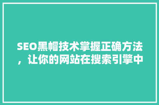 SEO黑帽技术掌握正确方法，让你的网站在搜索引擎中脱颖而出