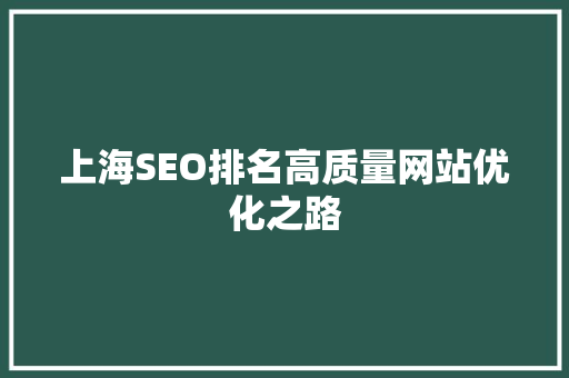 上海SEO排名高质量网站优化之路