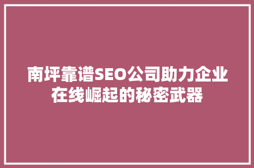 南坪靠谱SEO公司助力企业在线崛起的秘密武器