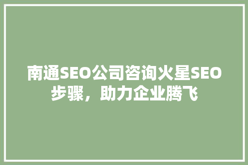 南通SEO公司咨询火星SEO步骤，助力企业腾飞