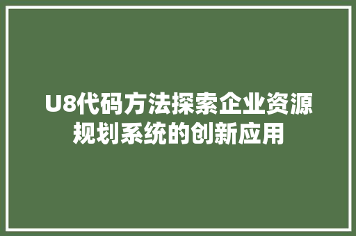 U8代码方法探索企业资源规划系统的创新应用  第1张