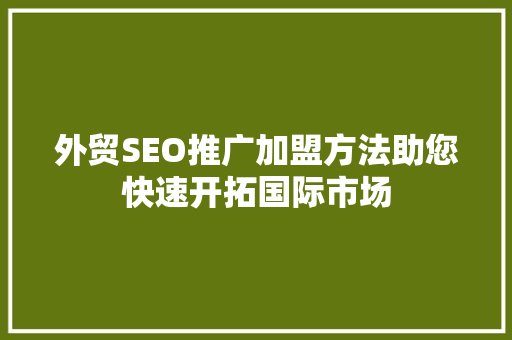 外贸SEO推广加盟方法助您快速开拓国际市场
