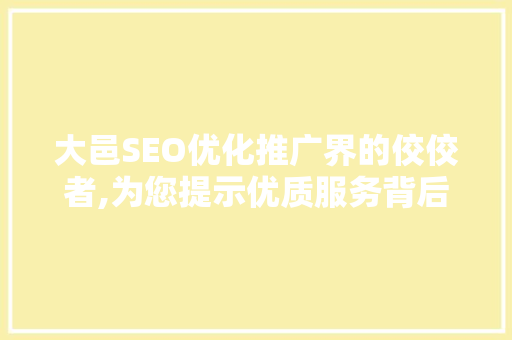 大邑SEO优化推广界的佼佼者,为您提示优质服务背后的秘密